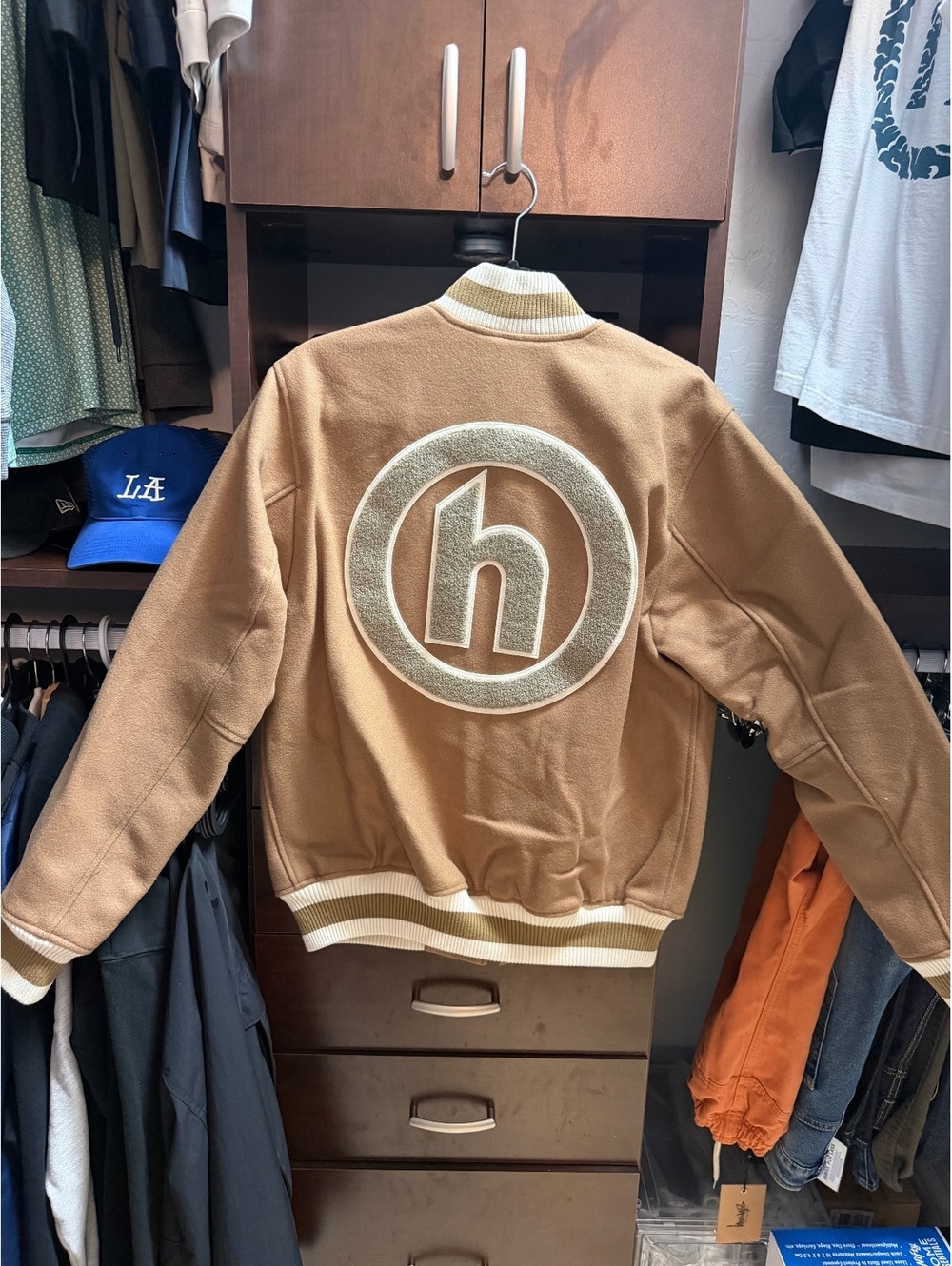 Hidden NY PPF Tan Wool Varsity Jacket Made in Japan NWOT M